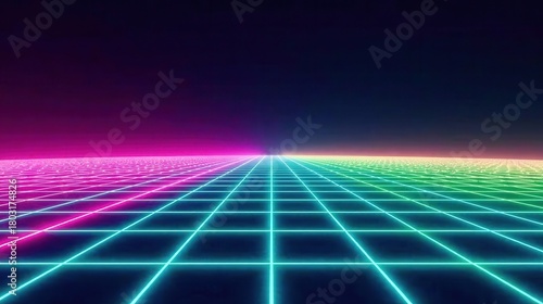 Wallpaper Mural Retrofuturistic Grid Horizon A Vibrant Synthwave Landscape of Neon Lines and Gradient Colors Torontodigital.ca
