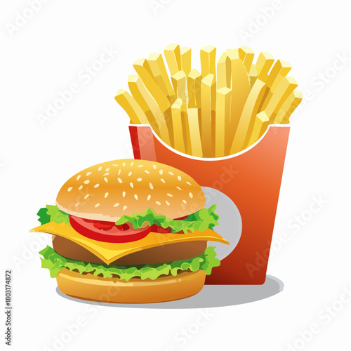 Delicious Burger and Fries Meal - A Classic Fast Food Combination