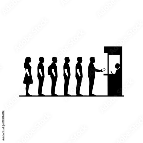 vector silhouette of people queuing to buy tickets