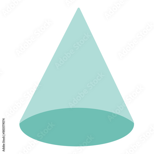 A clean geometric cone illustrated in soft teal tones, showing three-dimensional form for mathematics lessons, educational diagrams, learning materials, geometry visuals, and modern design elements.