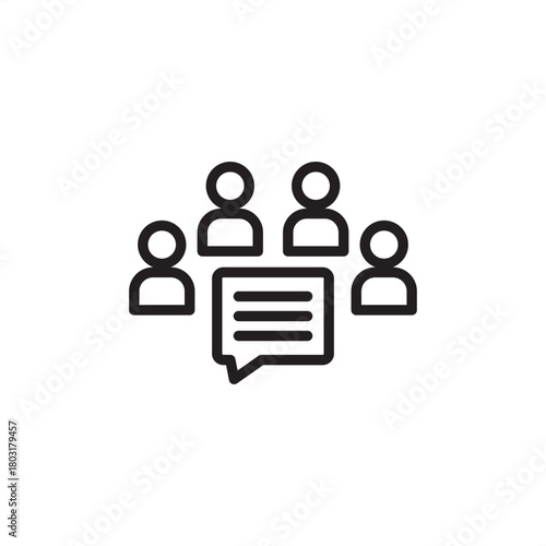 Team Collaboration icon symbolizing group communication and collective effort. Features a group of figures and a speech bubble, representing teamwork, strategy, and efficient project management.