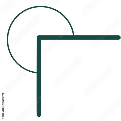 A right angle marked with a curved arc and circle, illustrated in flat style for math lessons, geometry worksheets, educational materials, and simple academic visuals.