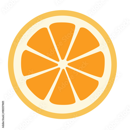 A complete orange circle divided into eight segments, illustrated in a clean flat style, perfect for food graphics, educational materials, and healthy lifestyle designs.