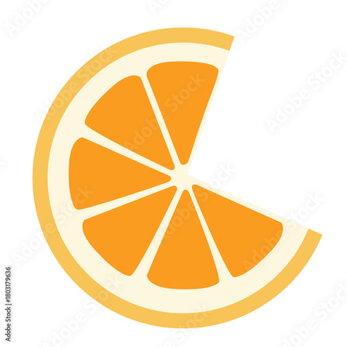 A tilted orange slice shown in clean flat style, emphasizing juicy citrus freshness, natural fruit elements, simple food graphics, and modern illustration design themes.