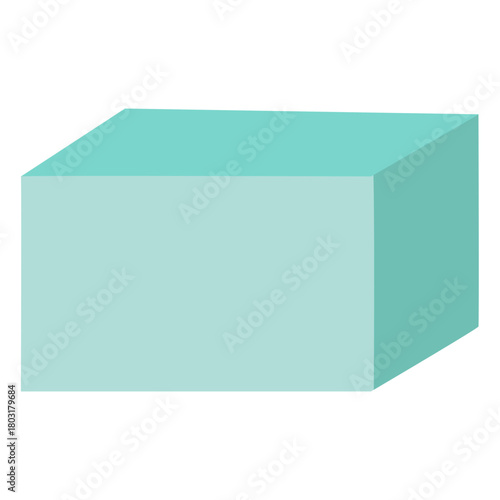 A teal rectangular prism illustrated in a clean flat geometric style, useful for math lessons, solid shape learning, educational worksheets, and simple design materials.