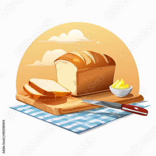 Freshly Baked Bread and Butter Ready to Enjoy on a Cutting Board