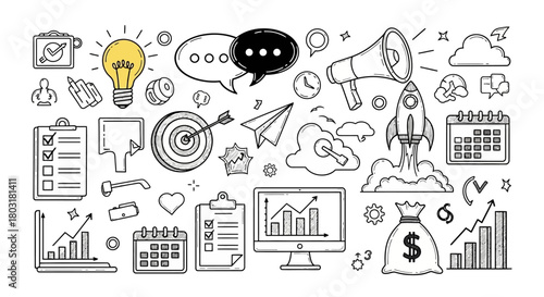 Business Growth Doodle Illustration of Startup Icons