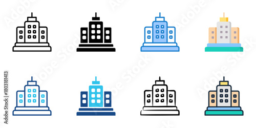 Commercial real estate icon set multiple style collection 
