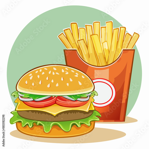 Delicious hamburger and crispy french fries, a classic fast food meal enjoyed by many