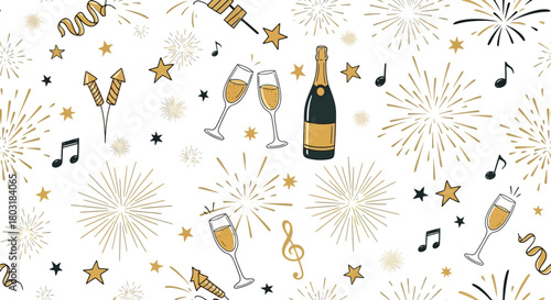 Celebratory Sparkle A Festive Seamless Pattern with Champagne and Fireworks