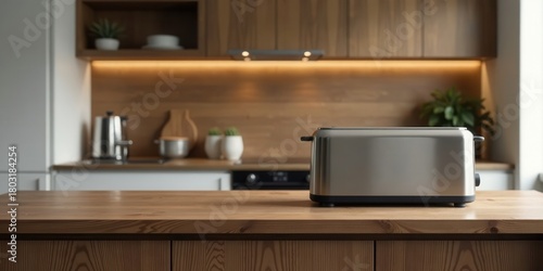 Wallpaper Mural Modern Kitchen Countertop with Stainless Steel Toaster in a Warm Wood Setting Torontodigital.ca