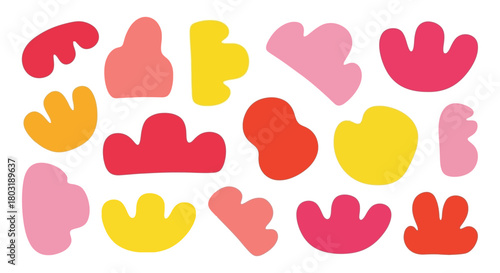 Colorful Abstract Shapes Pattern Playful Blob Elements on White
