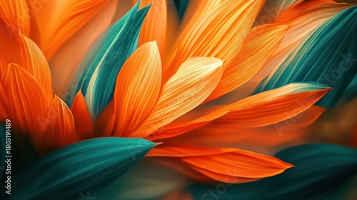 Wallpaper Mural Vibrant Orange and Teal Leaf Abstract Torontodigital.ca