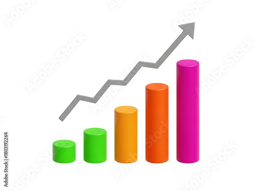 Free Download Colorful 3d bar graph with upward trending arrow isolated on transparent background - GFXLoad