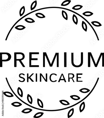 Premium Skincare text logo with leaf wreath lettering