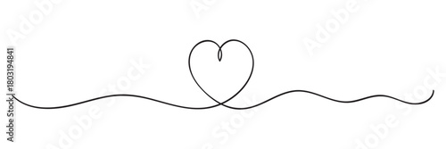 Heart line drawing ribbon in vector doodle sketch. Wedding, Valentine day love heart scribble line background