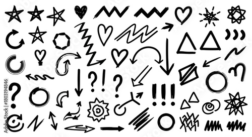 Doodle Elements Collection Hand-Drawn Arrows, Hearts, Stars, and Shapes for Creative Design