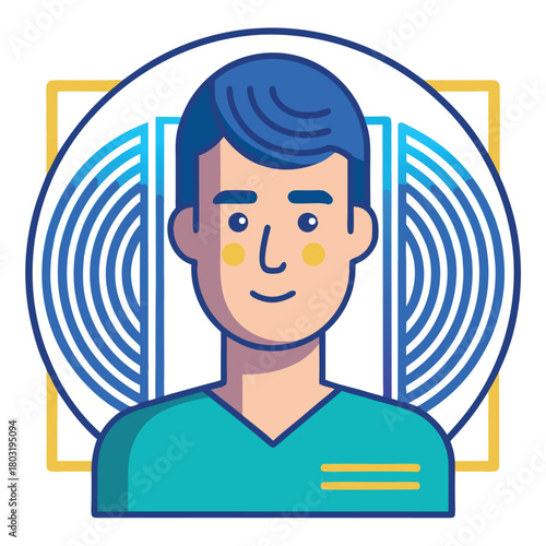 Male Doctor or Technician Avatar with Abstract Medical Imaging/Sound Waves Background