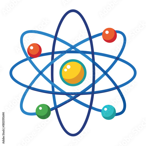 Atomic Structure or Atom Model Vector Illustration: Science, Physics, Chemistry, and Research Icon