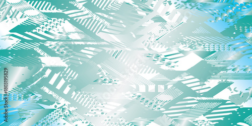 Abstract Geometric Composition with Teal and White Overlapping Shapes.
