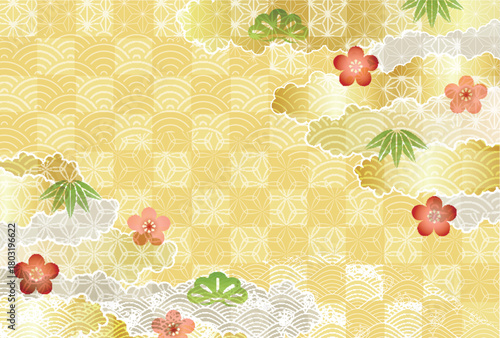 和柄　松竹梅　年賀状　金　背景	