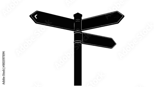 Vector illustration of black and white illustration of a signpost with multiple directional arrows isolated on transparent background 