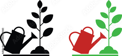 Watering can and plant sprout icon