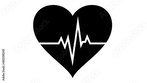 Vector illustration of heart shape with a cardiogram line inside, isolated on transparent background 