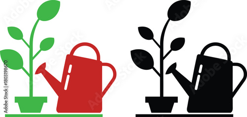 Watering can and plant sprout silhouette icon