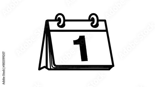 Vector illustration of simple black and white illustration of a desk calendar showing the number 1 isolated on transparent background 