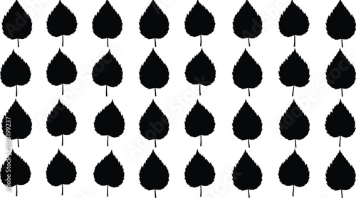 Leaf silhouette grid, black vector leaves, identical shape pattern, nature design element, botanical illustration, foliage repetition, educational concept