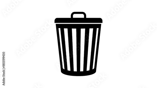 Vector illustration of black trash can icon, isolated on transparent background 