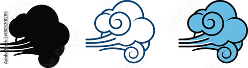 Wind blowing cloud bundle icon