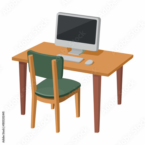 Illustration of a workspace with computer desk and chair for office or home study setup and furniture