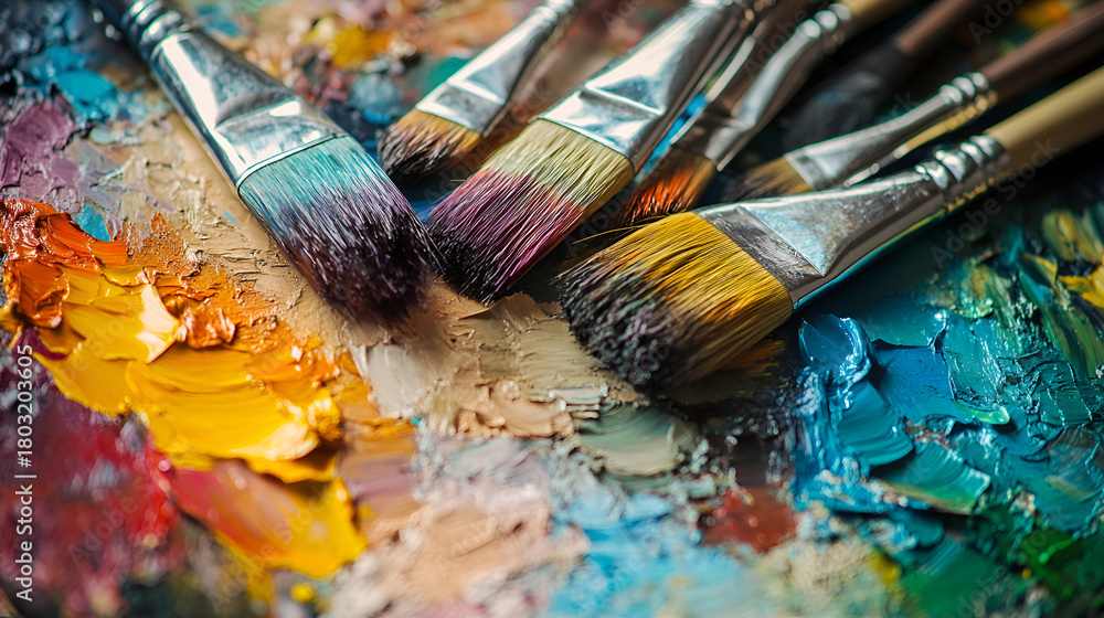 Obraz premium paint brushes and palette