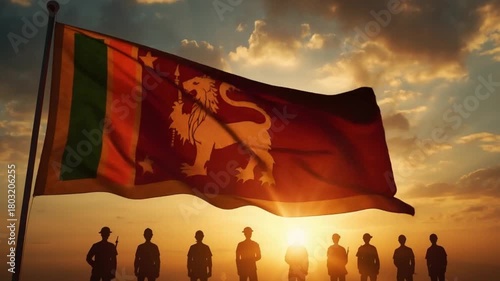 Sri Lanka Flag Illuminated by Sunset for Independence Day