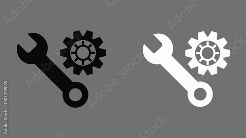 Wrench and Cogwheel Gear Icon for Engineering and Settings Apps Vector illustration