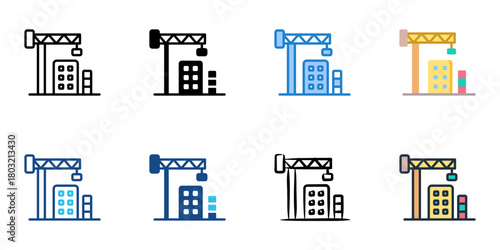 Real estate development icon set multiple style collection 
