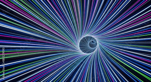 Fototapeta Naklejka Na Ścianę i Meble -  Dynamic swirling tunnel of colorful neon light streaks creating a mesmerizing spiral effect