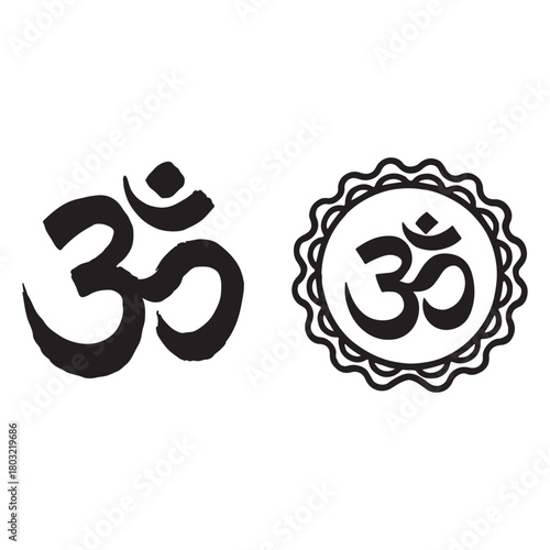 om symbol logo set with mandala frame