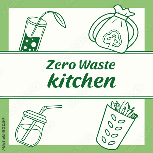 Zero waste kitchen concept with reusable bags and containers isolated on