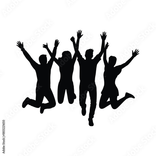 Joyful group jumping celebrating success silhouette people