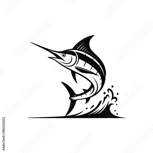 Leaping marlin breaching ocean waves fish water