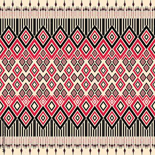 Geometric Ethnic pattern, Native American tribal fabric, tile, carpet, vector, illustration design, on a pink-red-yellow tone