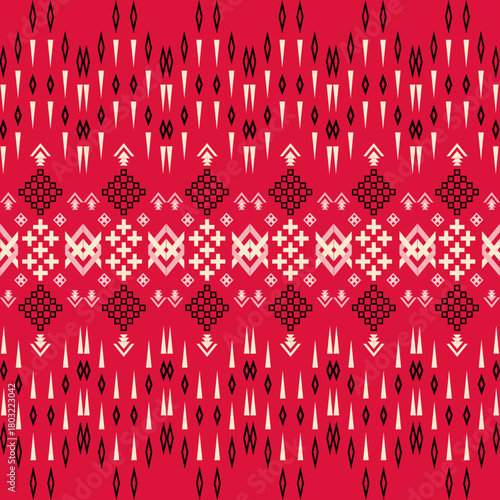 Geometric Ethnic pattern, Native American tribal fabric, tile, carpet, vector, illustration design, on a pink-red-yellow tone