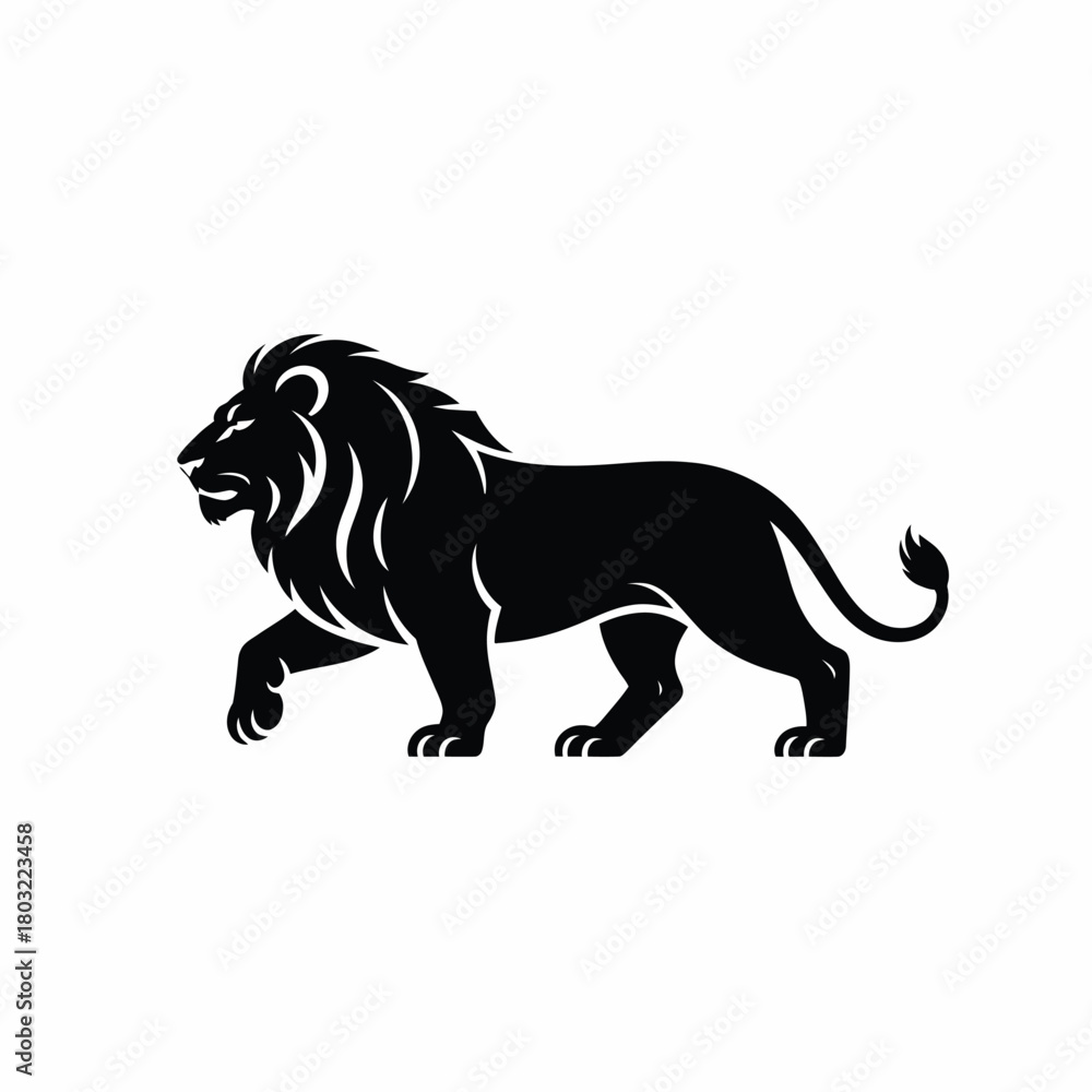 Obraz premium Majestic black lion walking profile silhouette white