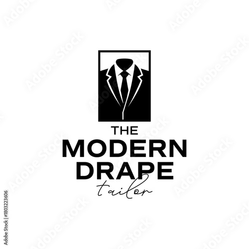 Minimal suit and tie silhouette emblem for tailoring and fashion branding. Clean, modern, and elegant style. Editable Vector File