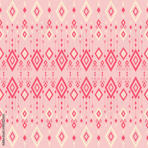 Geometric Ethnic pattern, Native American tribal fabric, tile, carpet, vector, illustration design, on a pink-red-yellow tone