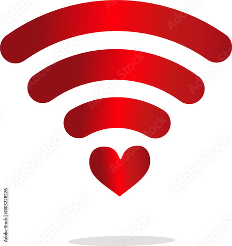 wi fi icon, A creative symbol combining a red heart with a Wi-Fi signal emission, perfect for concepts of online love, internet dating, or a strong emotional connection.