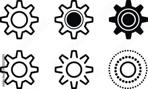Gear Icons Set Cogwheel Mechanics Settings Tools Machine Parts vector illustration
